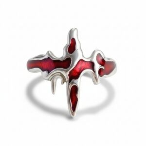 NWT Goth Victorian Silver and Red Molten Cross Ring Unisex